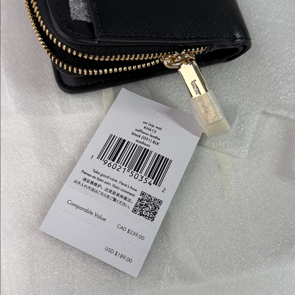 NWT Kate spade Madison Small L-Zip Wallet black and gold leather - Picture 6 of 14
